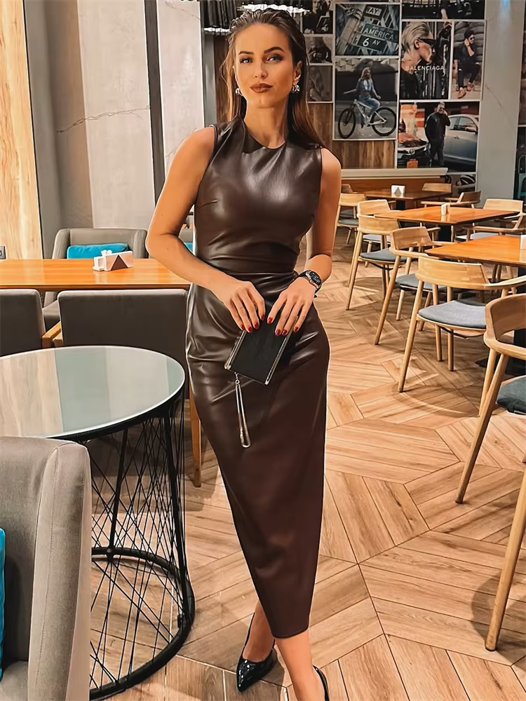 Polly |  Eleganten Leder-Look-Kleid