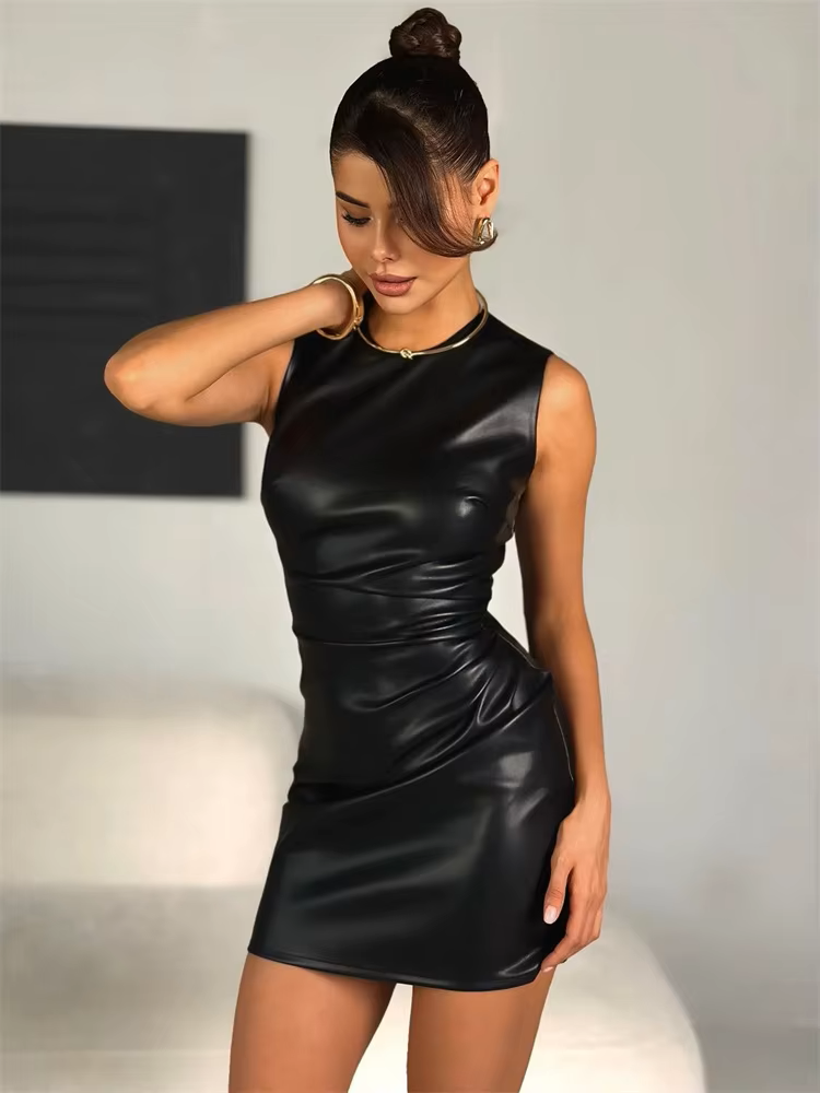 Polly |  Eleganten Leder-Look-Kleid