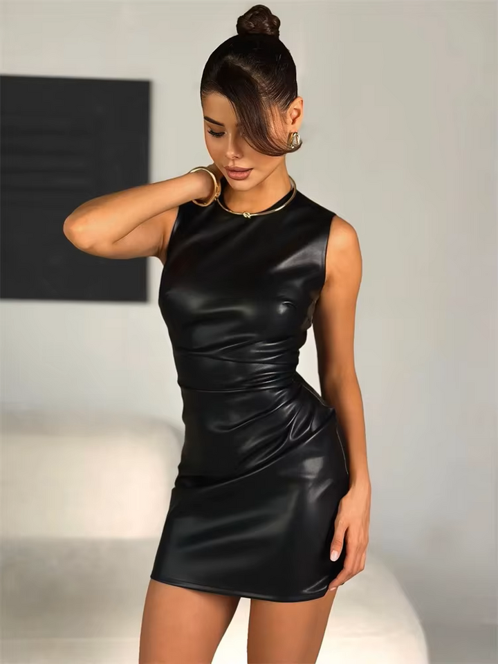 Polly |  Eleganten Leder-Look-Kleid