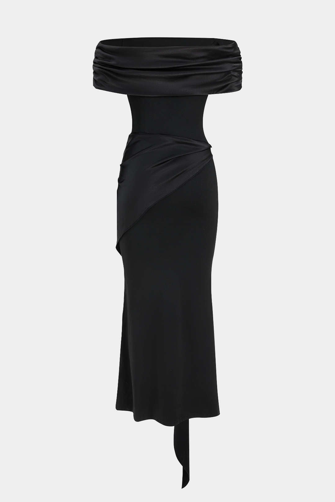 Samy | Patchwork Off-Shoulder Drapierter Maxi-Kleid mit Schleifendetail