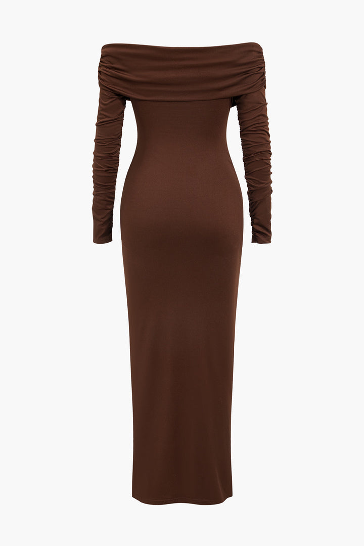 Maxima | Gerüschtes Off-Shoulder Maxikleid mit Drapierung