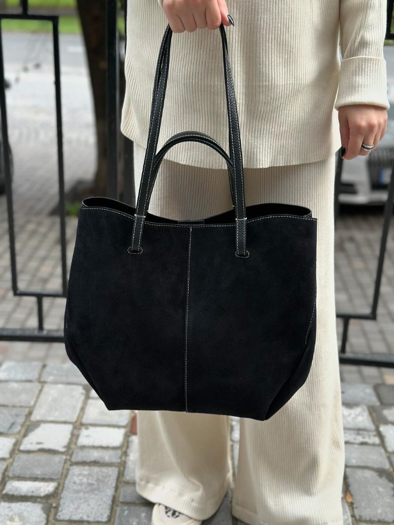 Suède|  Schwarze Tote Bag für Damen - schicke und vielseitige Handtasche