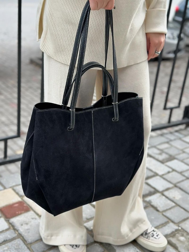 Suède|  Schwarze Tote Bag für Damen - schicke und vielseitige Handtasche