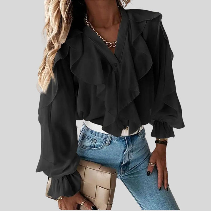 Casandra |Fließende Bluse mit Rüschen im Cascade-Look