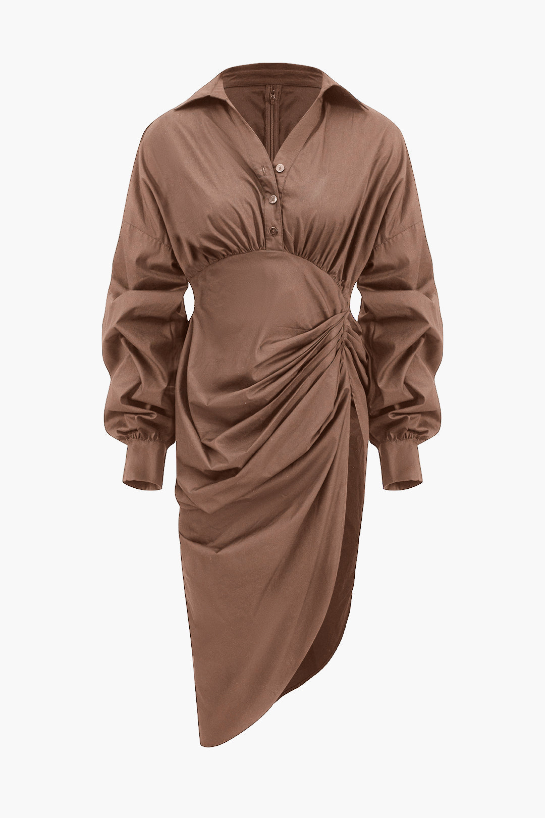 V-Ausschnitt Rüschen Schlitz Midi Kleid