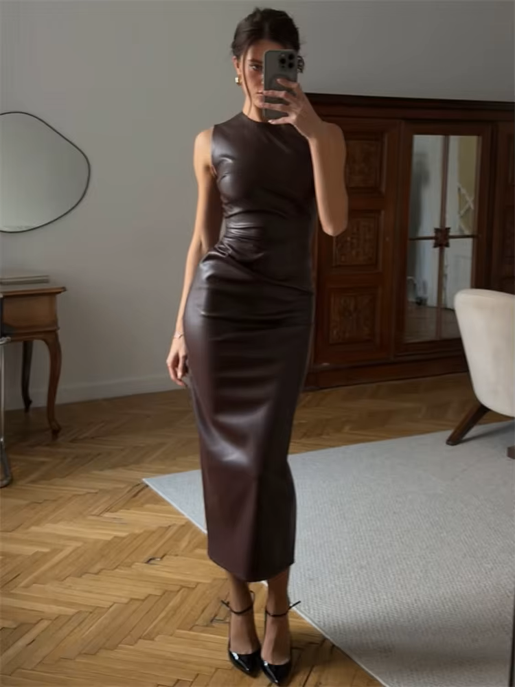 Polly |  Eleganten Leder-Look-Kleid