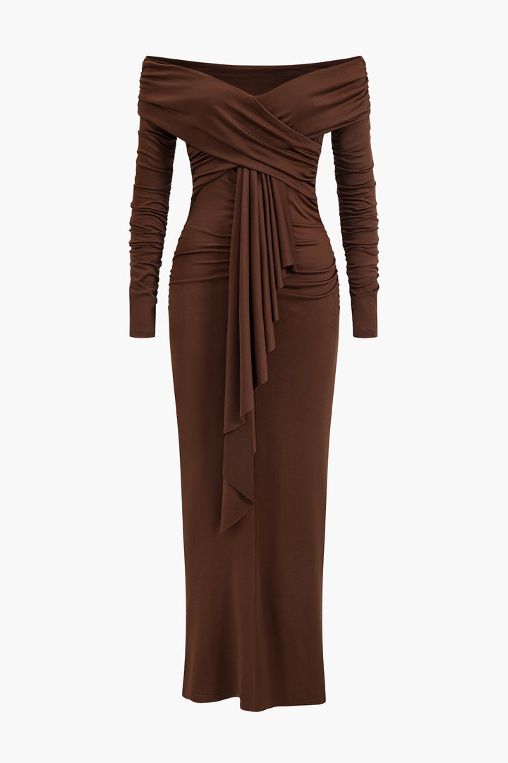 Maxima | Gerüschtes Off-Shoulder Maxikleid mit Drapierung