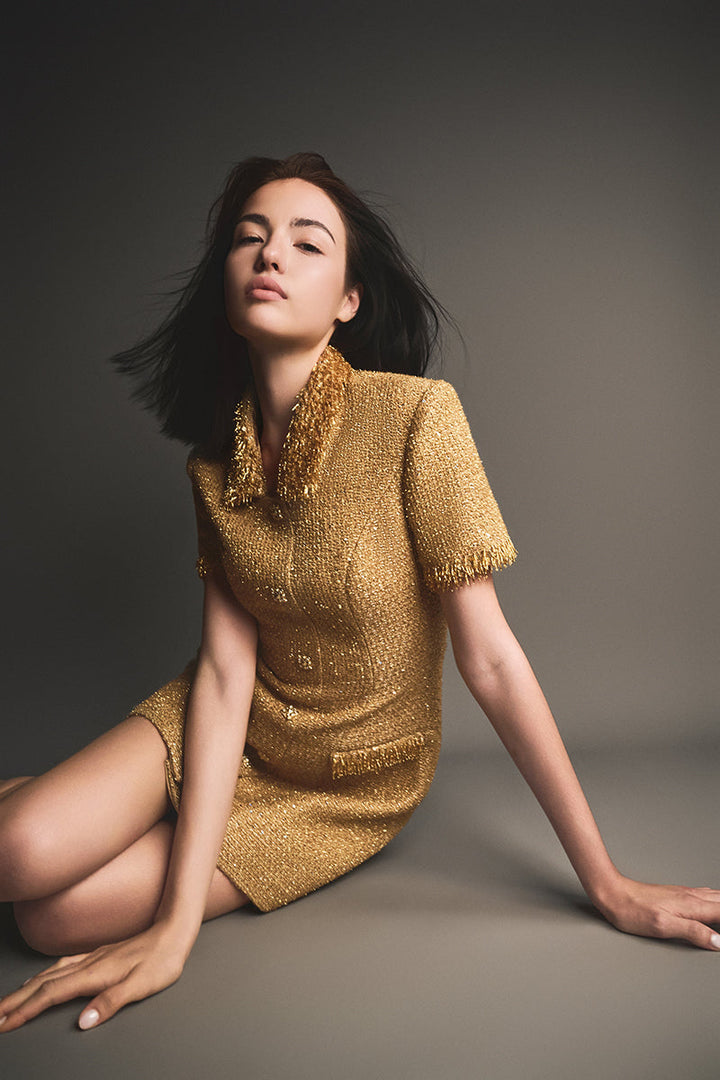 goldy | Goldenes Mini-Kleid mit