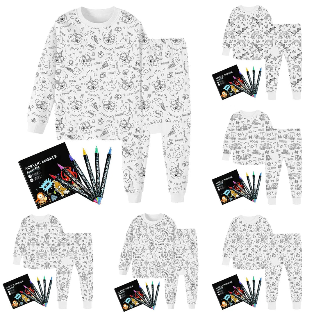 Jingle | Zweiteiliger Kinderpyjama – Colour me! So süß!!!!! Inkl. 12  Stoffmalstifte