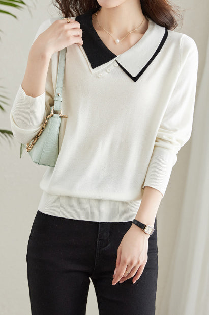 Puppenkragen Lässiger Langarm-Strickpullover