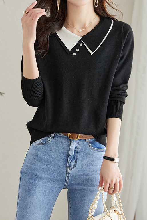 Puppenkragen Lässiger Langarm-Strickpullover