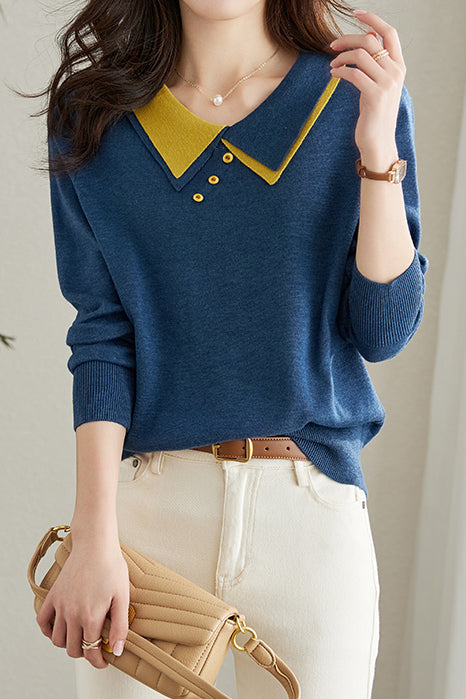 Puppenkragen Lässiger Langarm-Strickpullover