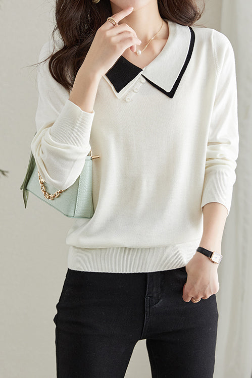 Puppenkragen Lässiger Langarm-Strickpullover