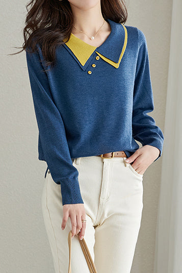 Puppenkragen Lässiger Langarm-Strickpullover