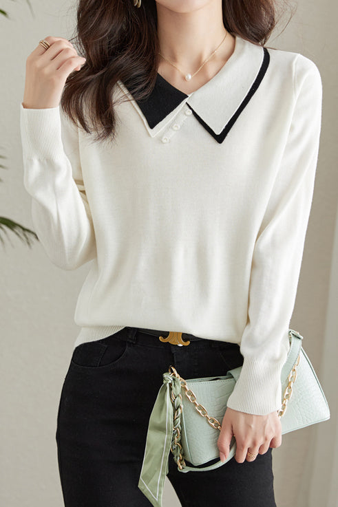 Puppenkragen Lässiger Langarm-Strickpullover