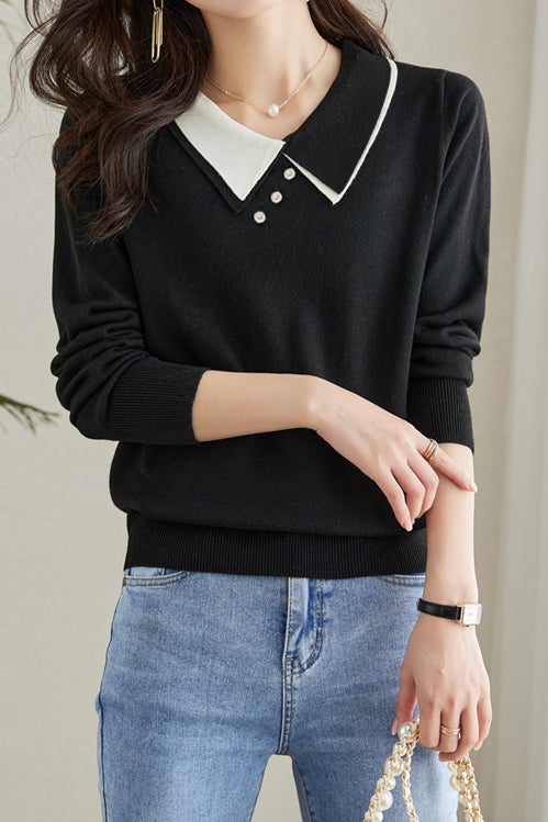 Puppenkragen Lässiger Langarm-Strickpullover