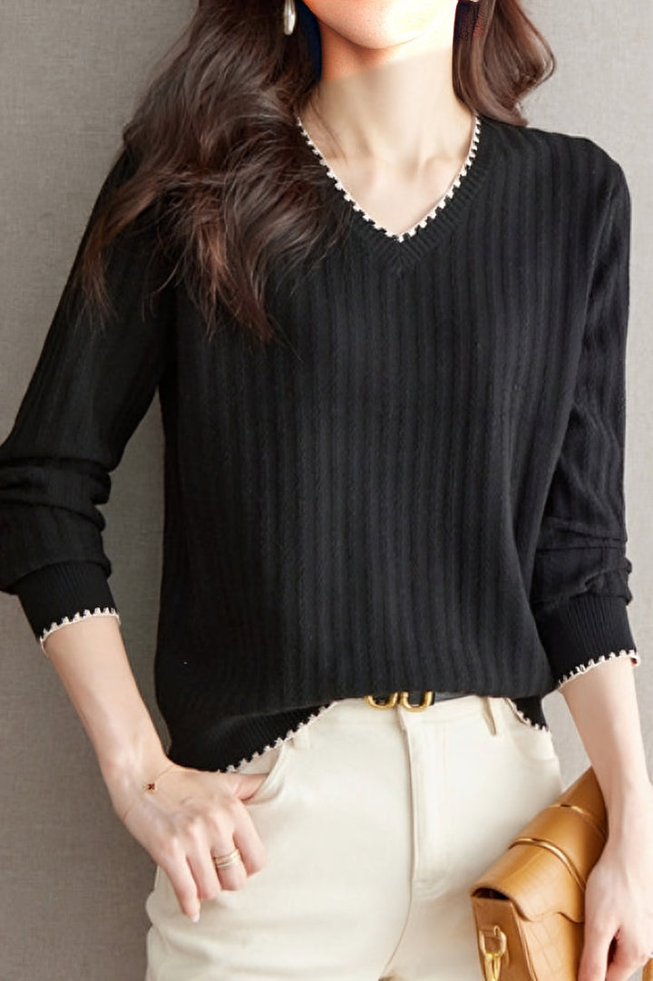 V-Ausschnitt Geripptes Strickoberteil