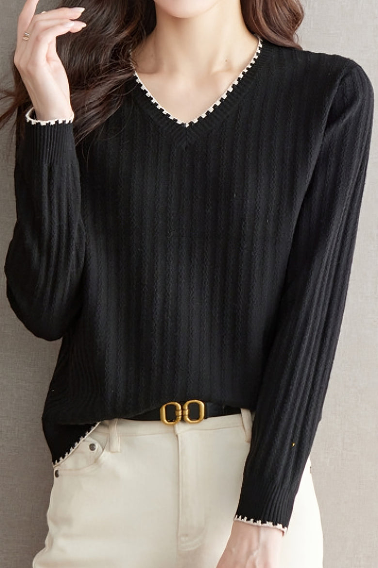 V-Ausschnitt Geripptes Strickoberteil