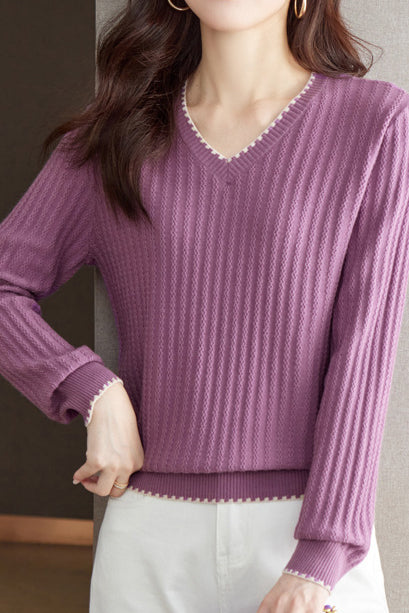 V-Ausschnitt Geripptes Strickoberteil