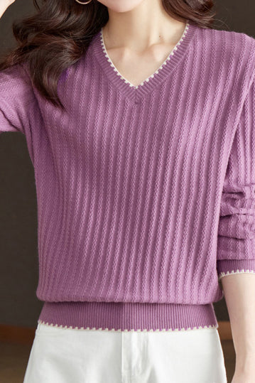 V-Ausschnitt Geripptes Strickoberteil
