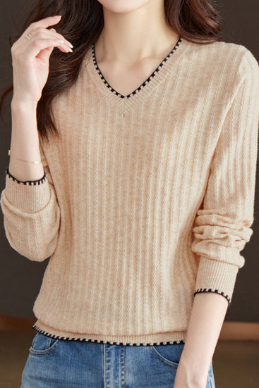 V-Ausschnitt Geripptes Strickoberteil