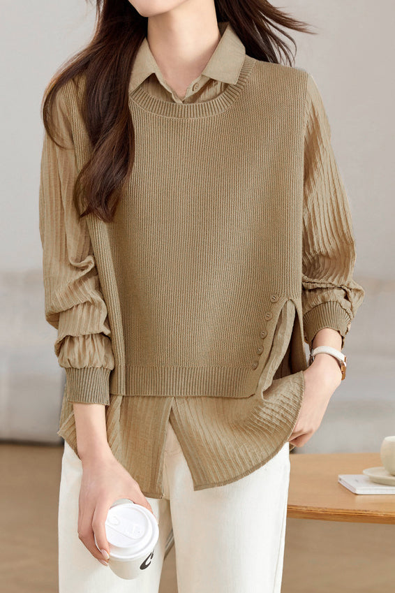 Gespleißtes Fake-Zweiteiler Strickshirt