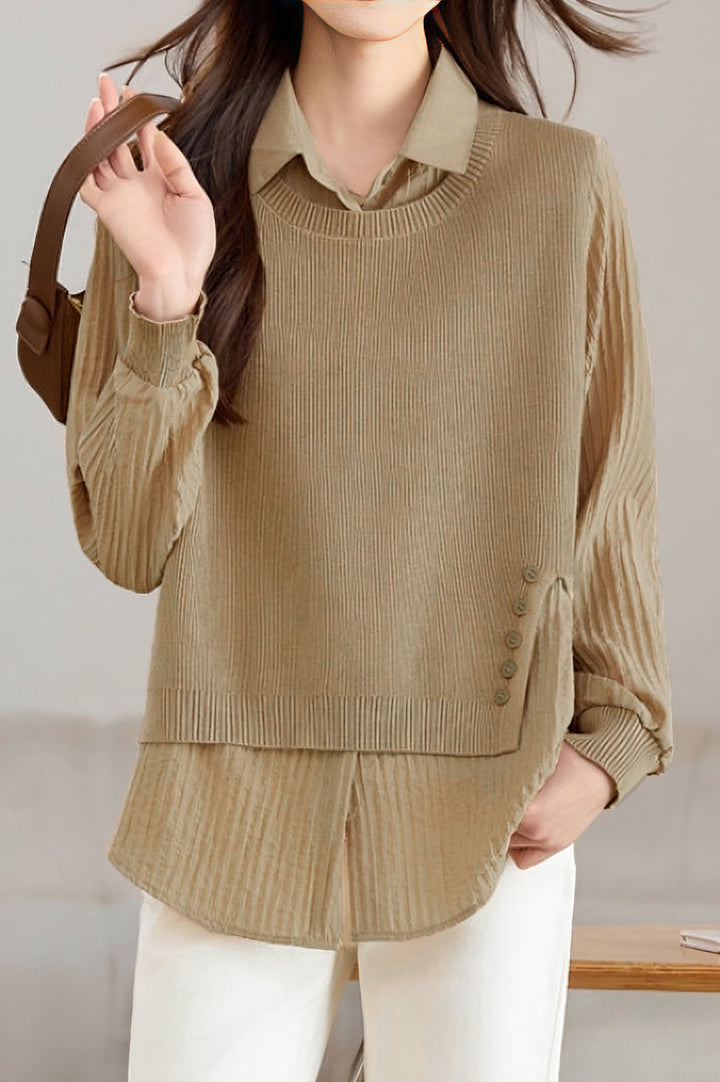 Gespleißtes Fake-Zweiteiler Strickshirt