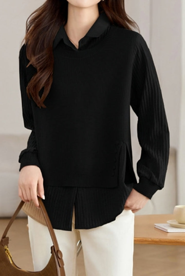 Gespleißtes Fake-Zweiteiler Strickshirt