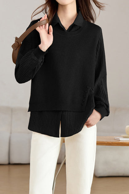 Gespleißtes Fake-Zweiteiler Strickshirt