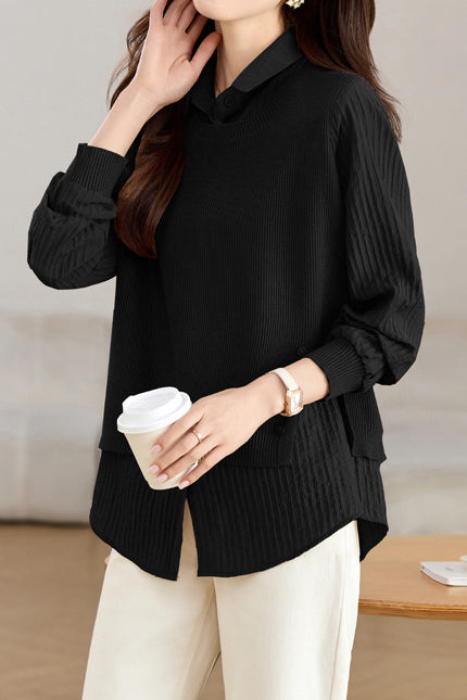 Gespleißtes Fake-Zweiteiler Strickshirt