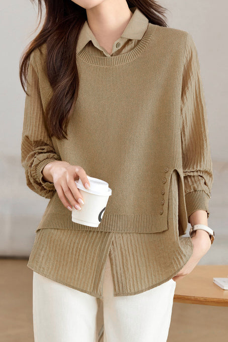 Gespleißtes Fake-Zweiteiler Strickshirt