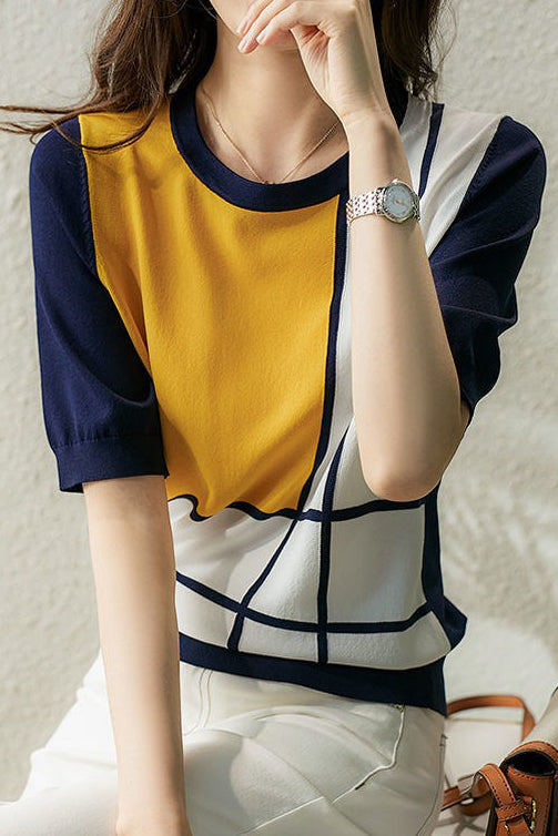 Lässiger Strickpullover mit Farbblock-Design