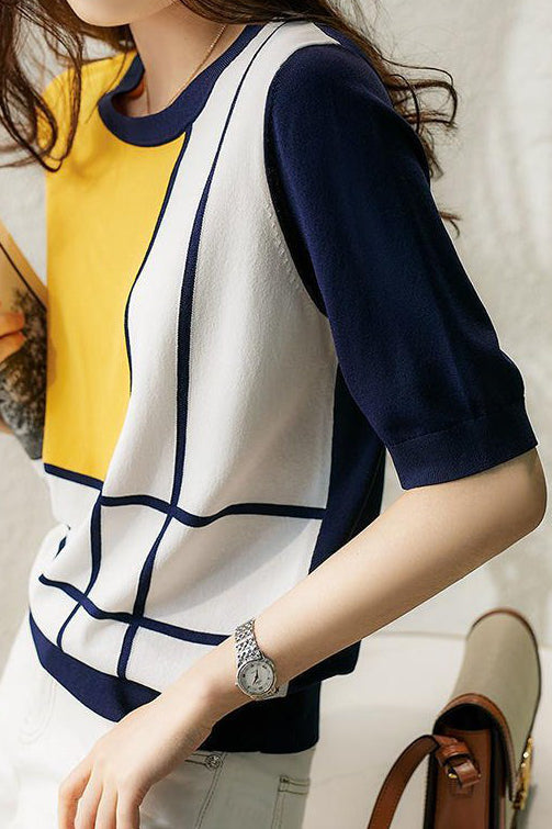 Lässiger Strickpullover mit Farbblock-Design