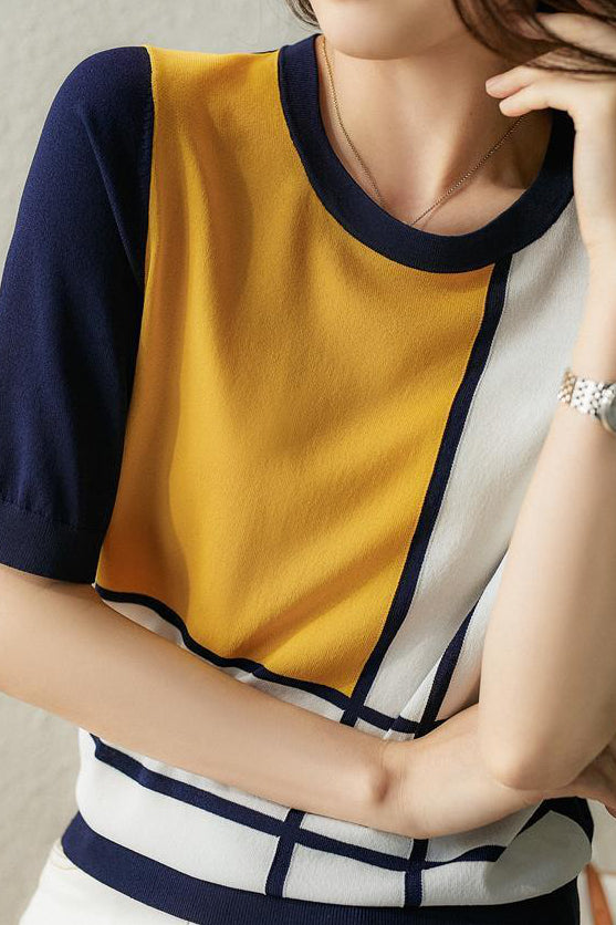 Lässiger Strickpullover mit Farbblock-Design