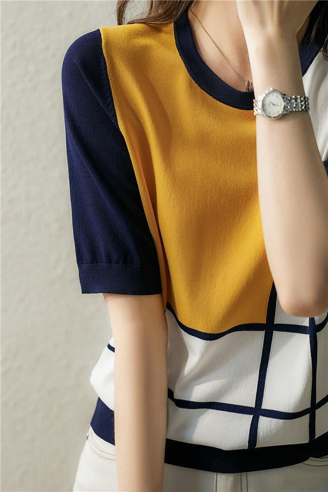 Lässiger Strickpullover mit Farbblock-Design