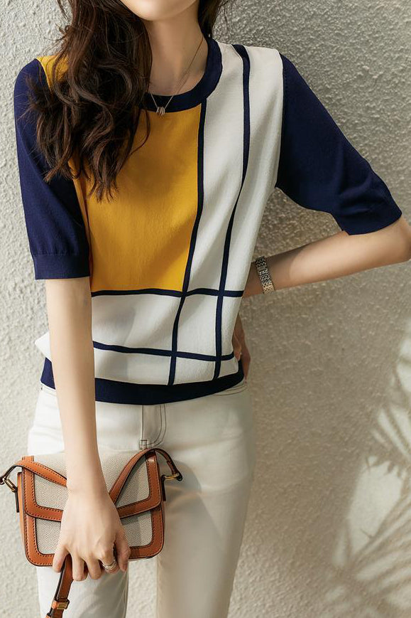 Lässiger Strickpullover mit Farbblock-Design