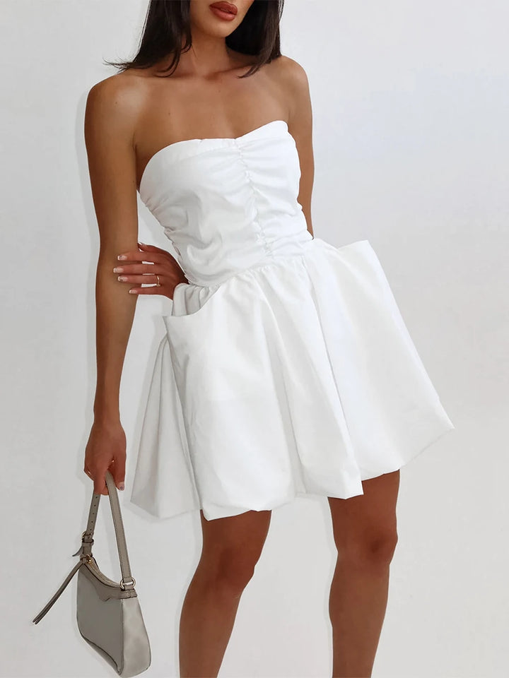 Lora | Damen Sommer Elegantes Party Mini-Kleid mit Taschen