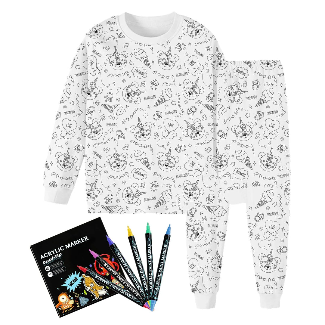 Jingle | Zweiteiliger Kinderpyjama – Colour me! So süß!!!!! Inkl. 12  Stoffmalstifte
