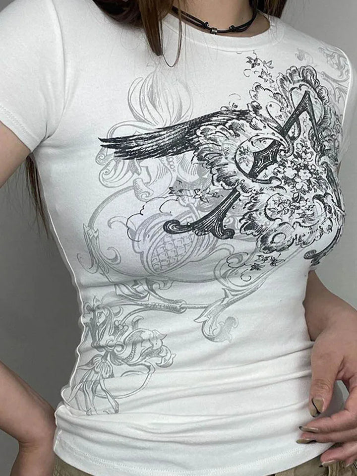 Retro | Top mit kurzen Ärmeln und O-Ausschnitt