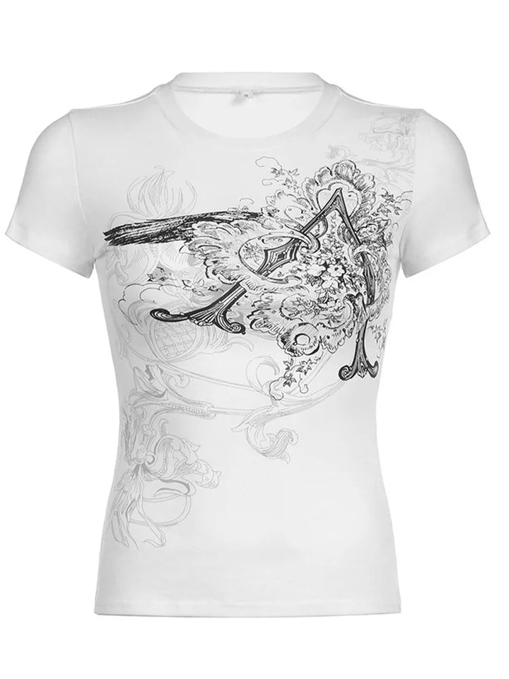 Retro | Top mit kurzen Ärmeln und O-Ausschnitt