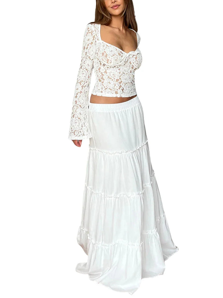 Shanaya | Kurze Bluse mit Spitzenbesatz und Blumenmuster