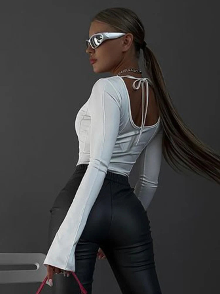 Susy | Weißes, sexy Langarm-Top