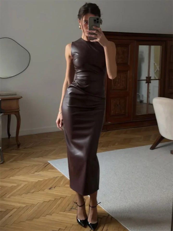 Polly |  Eleganten Leder-Look-Kleid