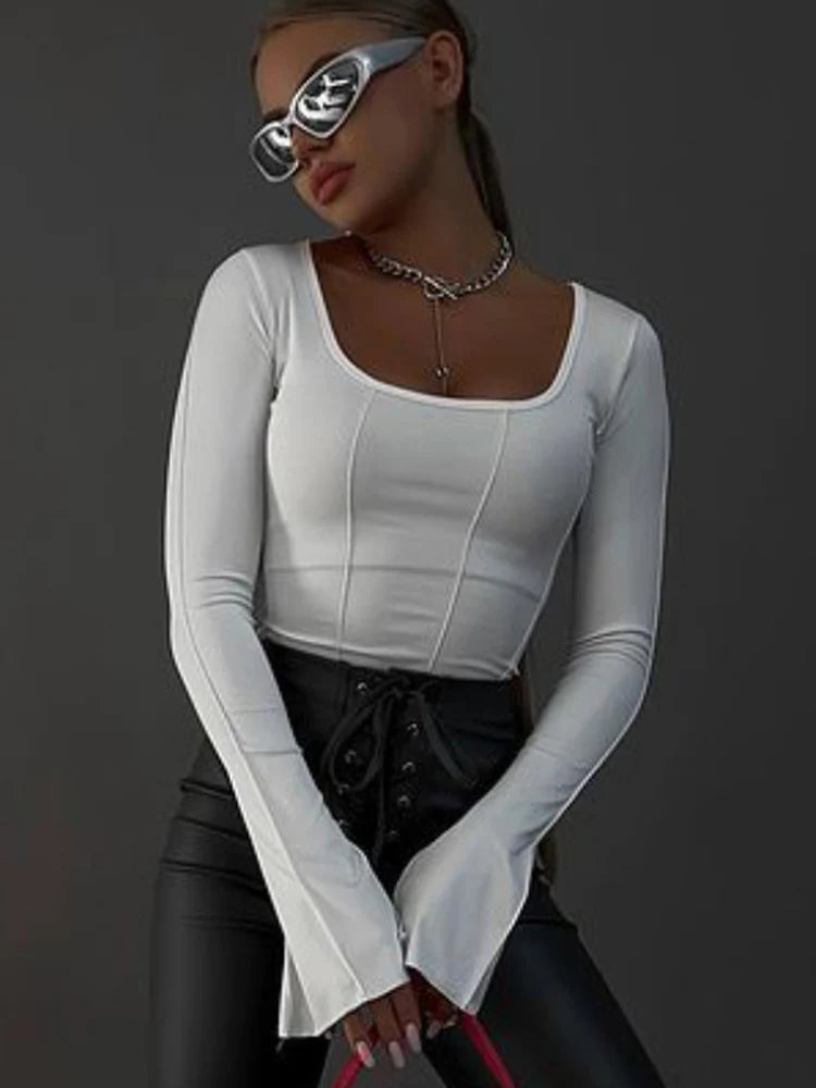 Susy | Weißes, sexy Langarm-Top
