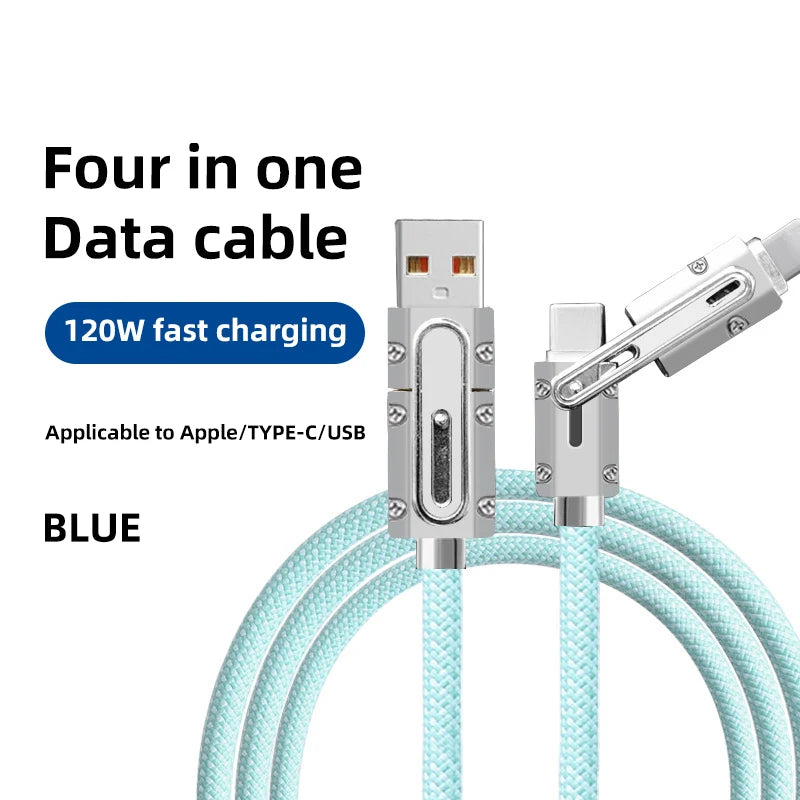 Blacky | 4 In 1 120W USB Typ C zu Typ C IOS Kabel 3 IN 1 PD 100W Schnelllade-Datenkabel für iPhone 11 12 13 14 15 Pro Max Samsung S24