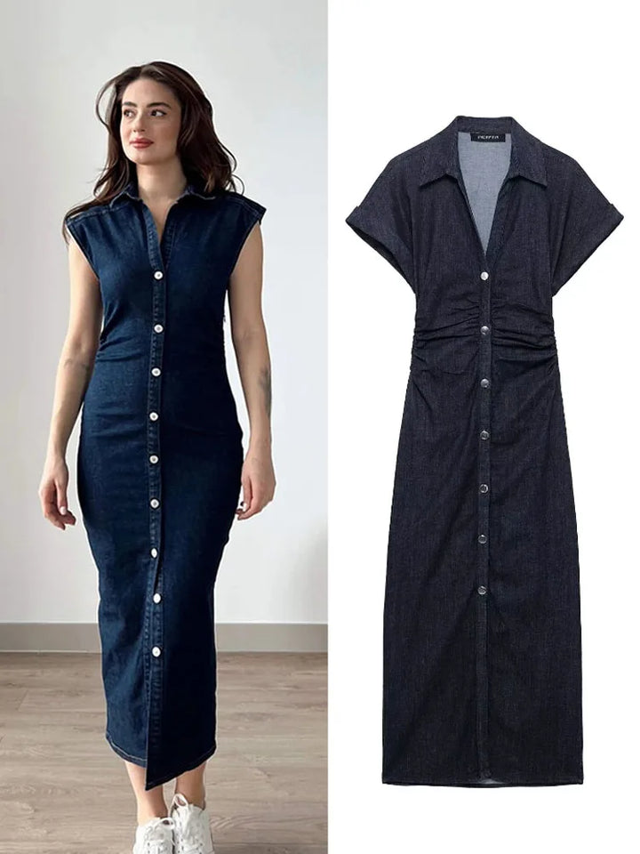 BellaBlue | Denim-Knopfverschluss-Kleid