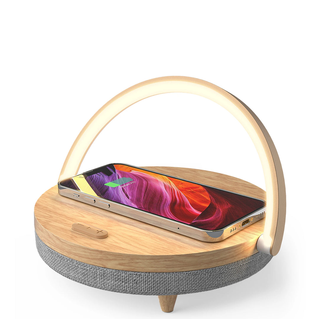 Mira – Elegante Schreibtischlampe mit Kabellosem Ladegerät und integriertem Lautsprecher