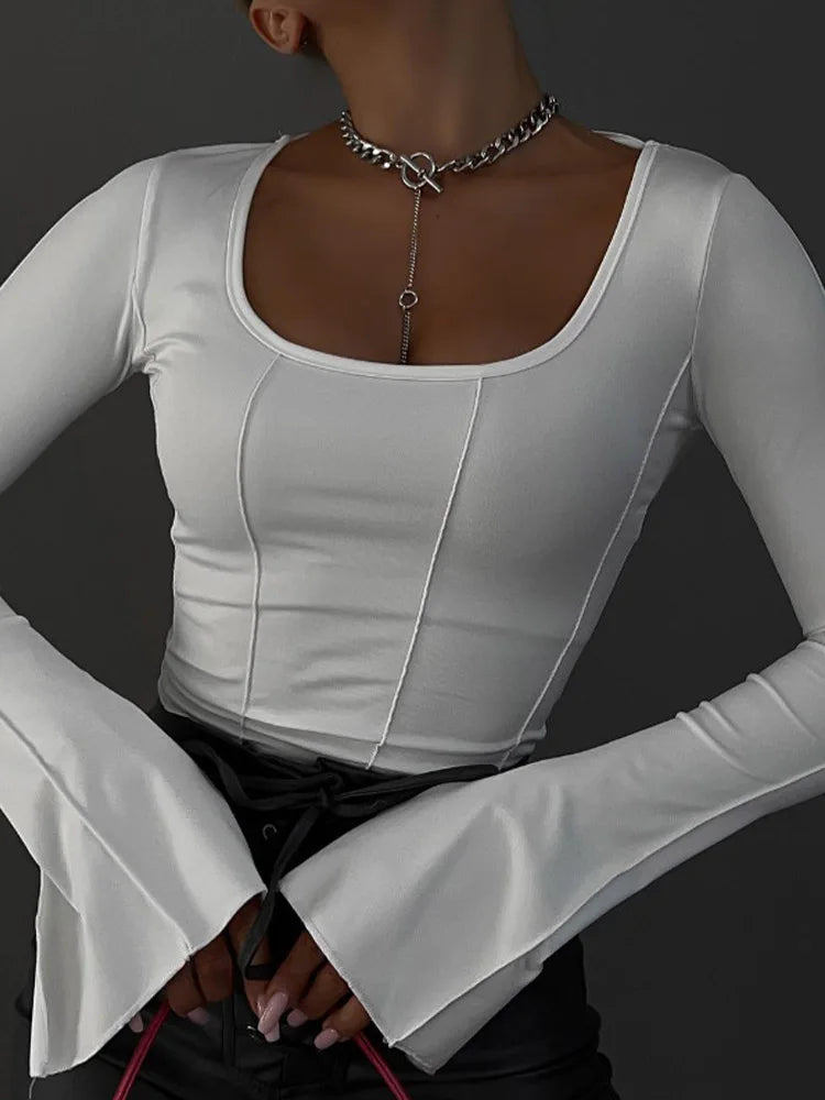 Susy | Weißes, sexy Langarm-Top