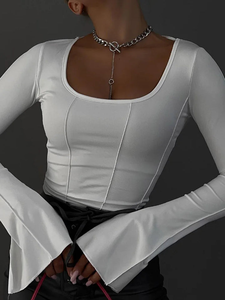 Susy | Weißes, sexy Langarm-Top