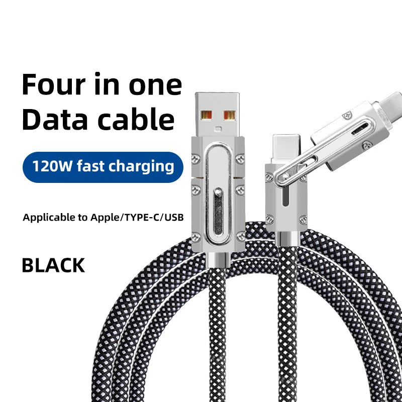 Blacky | 4 In 1 120W USB Typ C zu Typ C IOS Kabel 3 IN 1 PD 100W Schnelllade-Datenkabel für iPhone 11 12 13 14 15 Pro Max Samsung S24